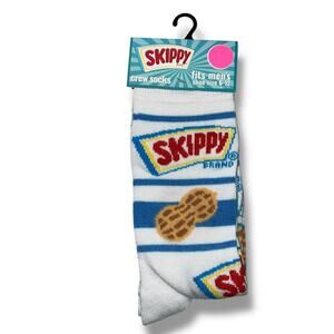 Unisex Skippy Brand Peanut Butter Snack Novelty Crew Socks Blue Classic Retro